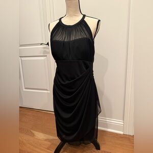 Black Asymmetrical Ruched Halter Dress